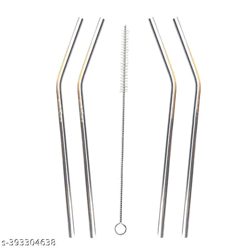 5 in 1 COMBO Stainless Steel Straw Combo Set with Cleaning Brush – Pack of 4 Straws + 1 Cleaner