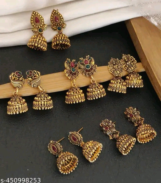 'OFFER' 6 Pair of oxidised 1 gm gold plated jhumka