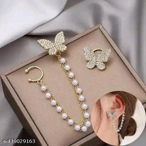 "Vembley Gold-Plated Korean-Style Butterfly & Pearl Mismatch Earrings (2 Pieces)"