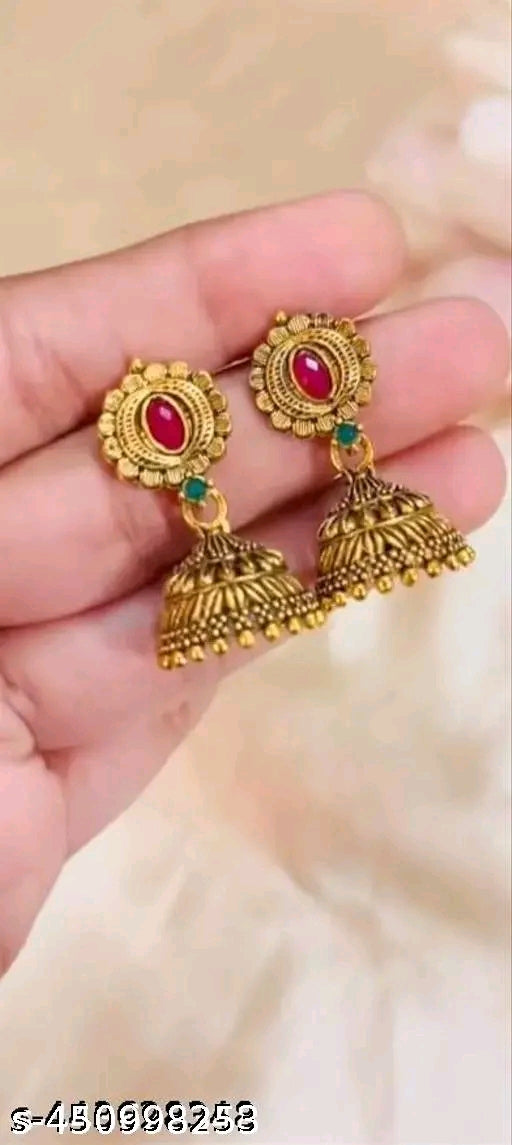 'OFFER' 6 Pair of oxidised 1 gm gold plated jhumka