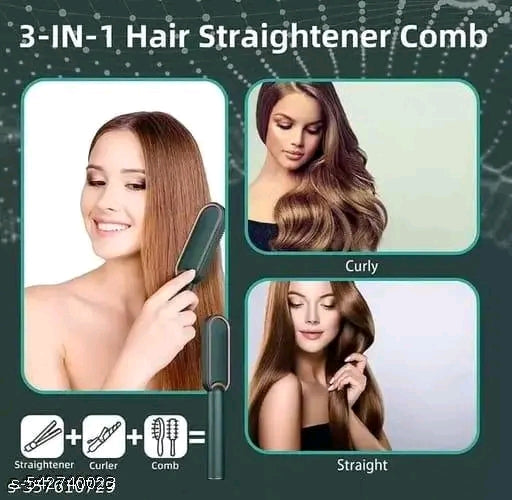"3-in-1 Hair Styling Comb – Straighten, Curl & Smooth with Ease!"